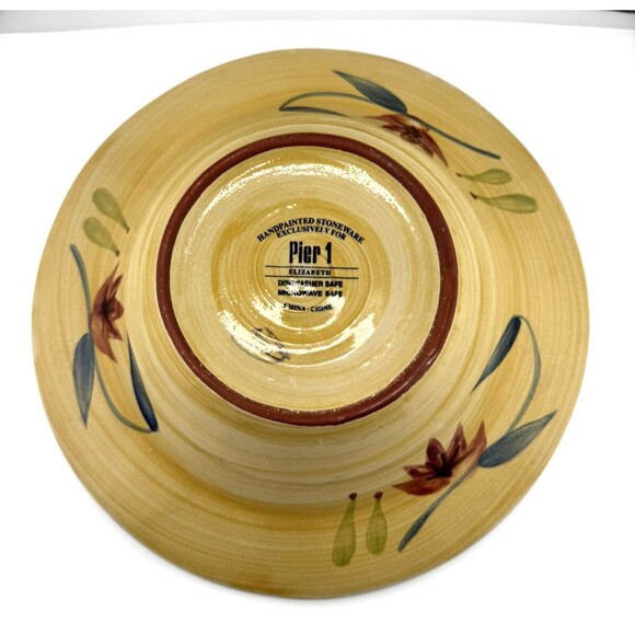 Vintage Pier 1 Wide Rim Soup Pasta Salad Bowl Elizabeth 9-3/4” Stoneware floral - Picture 2 of 2